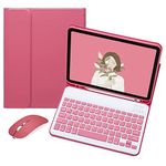 iPad Mini 6th Generation Keyboard Case with Mouse Cute Detachable Removable Wireless Bluetooth Color Keyboard Cover for iPad Mini 6 2021 (Dark Pink)