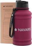 Navaris Stainless Steel Water Bottle - 44 fl oz (1.3 Litre) Capacity Jug - Large Metal Drink Bottle for Sports or Camping - Gym Canteen for Drinks - Hydrate on The Go - Bordeaux