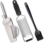 P-Plus International Pizza Cutter Wheel with Silicone Oil Brush and Cheese zester - Pizza Slicer Tool - Butter Brush - Spice Grater (Set of 3, Zester Broad - Black)