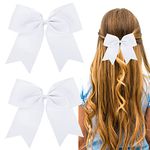 Sibba White Hair Bow Clip Barrettes for Women Girls 2 PCS 8 Inch Large White Solid Color Bows Hairpin with Long Silky Satin Tail Large Slides French Barrettes Accessories for Birthday Party