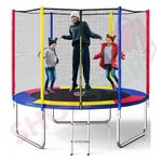 Shopster 8 Feet Trampoline for Kids & Adults with Safety Net, Big Trampoline with Ladder, Thick Pipes Wear Resistant All Weather Outdoor, Supports 150 Kgs - Multicolor