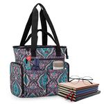 LoDrid Teacher Tote Bag, Medium Utility Totes Bag with 15.6" Laptop Compartments, Teacher Work Tote for Women, Teacher School Carry Bag with Several Inner & Outer Pockets, Work & School, Totem