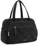 Missnine Small Gym Bag for Women, Quilted Duffle Bag for Travel with Toiletry Organizer Compartment, Weekender Bags Carry on for Airplane, Puffer Overnight Bag with Shoe Compartment, Black