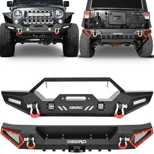 OEDRO Front & Rear Bumper Combo Fits 2007-2018 Jeep Wrangler JK & JKU Unlimited (2/4 Doors), Full Width Back Bumper with Hitch Receiver & 2 x D-Rings