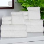 Superior Atlas Cotton 12 Piece Towel Set, Luxury Towels, Heavyweight, Bathroom Essentials, Basics, Spa, Salon, Hotel, Resort, Plush, Highly-Absorbent, 4 Bath, 4 Hand, 4 Face Towels, 12PC Set, White