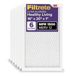 Filtrete 16x20x1 Air Filter, MPR 1500, MERV 12, Healthy Living Ultra-Allergen 3-Month Pleated 1-Inch Air Filters, 6 Filters