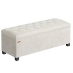 SONGMICS Storage Ottoman Bench, Ottoman Foot Rest with Legs, 40 x 110 x 40 cm, End of Bed Bench, Storage Chest, Load up to 300 kg, for Living Room, Bedroom, Entryway, Cream White LSF089W02