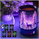 Hituiter Fragrance Oil Lamp Warmer with 7 Color Lights - Pine Forest Deer Design for Home Decor, Office, and Gifts