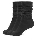 Closemate Womens Slouch Calf Socks 3 Pairs Black Soft Extra Long Scrunch Knee High Stacked Socks Cushioned Teen Girls Socks for Boot(3 Black)