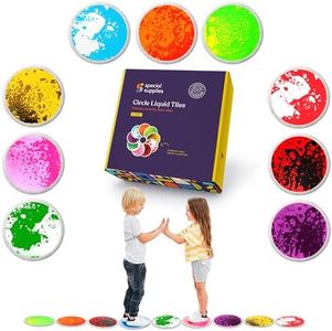 Special Supplies Circle Floor Liquid Tiles for Kids, Set of 9, Colorful Early Learning Activity Mats for Toddlers and Children, Anti-Slip Backing for Active Play, Dance, and Games