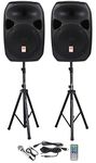 Rockville RPG122K Dual 12-inch Powered Speakers With Stands and Microphone - Black