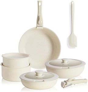 JHK 12-teiliges Topf- und Pfannenset – Antihaft-Kochgeschirr-Sets mit abnehmbarem Griff – Küchengeschirr für Ihre Bedürfnisse zu Hause, Beige
