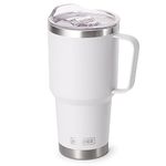 koodee Insulated Coffee Tumbler with Handle 30oz Stainless Steel Double Wall Vacuum Travel Mug with Straw and Lid,Spill Proof (White)