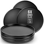 Manhattan Urban Black Line - 6-Piece Matte Black Dinner Plates Set - Premium Stoneware Dinnerware, Dishwasher and Microwave Safe - Stylish Black Plate Set for 6 - Pure Living's Elegant Dinner Set