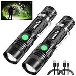 Rechargeable Flashlight [2 Pack], Wowlite Tactical Flashlight with Clip - High Lumens, 4 Light Modes, Water Resistant, Zoomable, Pocket-Sized LED Flashlight for Emergency Camping Hiking