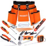 REXBETI 15pcs Young Builder's Tool Set with Real Hand Tools, Reinforced Kids Tool Belt, Waist 20"-32", Kids Learning Tool Kit for Home DIY and Woodworking