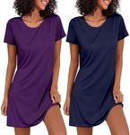 Ekouaer Ladiesshort Sleeve Navy Nightdress Womens Pack of 2 Nightshirts Short Sleeve Nighties for Women, Purple+Navy, M