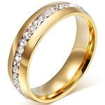 FuZhiBang NL19 Mens Womens 6MM Titanium Stainless Steel High Polished 18K Gold Plated Channel Set Cubic Zirconia CZ Promise Engagement Band Unisex Gold Wedding Ring Comfort Fit, Size 6-14, 13,