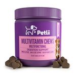 Petlii MULTIVITAMIN CHEWS - 120 Bacon Chews provide your dog with all the Vitamins, Omegas and Probiotics needed to maintain Healthy Joints and Gut, prevent Itching and improve vitality as they age