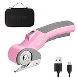 WORKPRO Pink Cordless Electric Scissors, 4V Rechargeable Powerful Shears Cutting Tool for Fabric, Leather, Carpet and Cardboard, Power Rotary Cutters for Sewing, Scrapbooking, Crafting