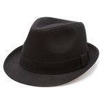 MIRMARU Classic Trilby Short Brim 100% Cotton Twill Fedora Hat with Band(Black,SM)