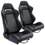 Performance World 275020 StreetSeat2 Racing Black PVC Vinyl w/Red Stitching Seats. Pair