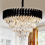 DREAMY DESIGNS 600mm K9 Crystal Chandelier for Living Room - Modern 3-in-1 LED Light, Color Changing Jhumar (120-240 Watts) - Rustic Black Gold Chandelier