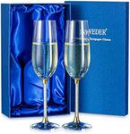 Inweder Champagne Glasses with Gift Box - Set of 2 Gold Personalised Wine Glasses Drinking Glasses Crystal Red Wine Glasses for Wedding Birthday Bride Groom Engagement Gift