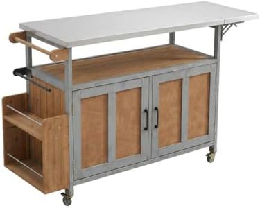 Woarvst Outdoor Kitchen Island with Stainless Steel Top, Rolling Grill Cart for Patio, Mobile Prep Table with Storage Cabinet, F