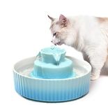 NautyPaws Ceramic Cat Water Fountain, Ceramic Pet Fountain, 2.1 L Drinking Fountains Bowl for Cats and Dogs with Replacement Filters and Foam(Sky Blue)