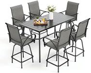 MFSTUDIO Patio Bar Set of 7 with 1 Heavy Duty Metal Slat Bar Table with 6 Pieces Sling Outdoor Bar Height Stool, Grey
