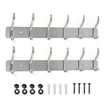 YONIAK Coat Hooks Wall Mounted, Heavy Duty Wall Coat Racks with 6 Hooks, Metal Coats Hook for Hanging Clothes, Towel, Metal Coat Rack for Home, Kitchen, Bathroom, Bedroom, Silver, 2 Packs