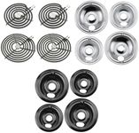 WB31M20 WB31M19 Porcelain Burner Drip Pan Bowls & WB31T10010 WB31T10011 Chrome Range Drip Pans & WB30M1 WB30M2 Electric Stove Burner Replacement by Blutoget - 12 Pack