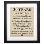Framed 20th Anniversary Burlap Print 11" W X 13" H, Gifts for Husband from Wife 20th Anniversary, 20th Wedding Anniversary, Unique Gifts for Him, Her