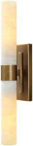 Natural Alabaster Wall Sconce, Brass Wall Sconce, Modern Bronze Marble Sconce, Rust Resistant Vintage Indoor Vanity Wall Light, Lighting for Bathroom Living Room Dining Room Kitchen Bedroom Hallway