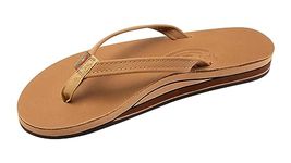 Rainbow Sandals Women's Double Layer, Narrow Strap, Leather Sandals w/Arch, Cafe, 5.5-6.5