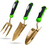 Garden Guru Garden Tool Set 3pc Hand Trowel Transplanter Cultivator – Heavy Duty Titanium Coated Stainless Steel - Ergonomic Comfort Grip Handle – Perfect Gardening Tool Kit Gifts for Women & Men