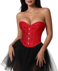 VONMELLI Corset Tops for Women Lace Up Overbust Bustier Shapewear Lingerie Cosplay Costume Red XXL