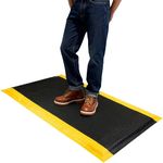 2ft x 5ft Anti Fatigue Mats Industrial 15/16 Inch Thick Heavy Duty Standing Floor Mat Commercial Ergonomic Rubber Cushion Mat Non Slip for Kitchen Office Gym, Black with Yellow Border