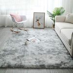 Tinyboy-hbq Fluffy Rug, Fur Area Rugs Grey Bedroom Rugs Carpet, Shaggy Anti-Skid Carpets for Living Room Bedroom Dining Room Home Decor(Gray/White,160x230cm)