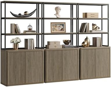 SICOTAS Book Shelf Fluted Bookshelf 71" Tall Bookcase with Doors Storage 5 Tier Mid Century Modern Bookshelves Large Shelves Metal Book Cases for Living Room Office Kitchen Library