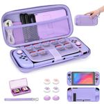 Younik Switch Case for Switch 2017, Portable Switch Carrying Case, 14 in 1 Accessories Kit with Switch Case, Cover, Screen Protector, Thumb Grip Cap, Game Card Case and Strap (Purple, Button Pattern)