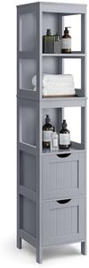 VASAGLE Bathroom Floor Cabinet, Bathroom Storage Organizer Rack Stand, Multifunctional Corner Unit, 2 Drawers, 55.7 Inches in Height, Dove Grey UBBC066G02