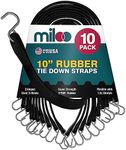 Rubber Bungee Cords with Hooks Made in USA 10 Pack 10" Long EPDM Rubber Tie Down Straps Heavy Duty Outdoor with Crimped Metal Hooks, Tarp Straps for Flatbed Trailers, Cargo Control, Tarps and more