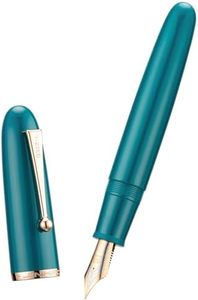 Jinhao 9019 Fountain Pen Dadao Series Lake Blue Acrylic Gold Trim #8 Medium Point with Large Converter for Writing, Signature and Art Drawing