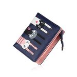 EVEOUT Women's Wallet PU Leather Purse Cute Short Bifold Money Bag with Coin Purse Card Holder Blue