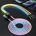 66W LED Light Up Flowing Multi 3-in-1 Cable, 4FT RGB LED Light Up Glowing Fast Charging Cord Lightning/Type C/Micro USB Cable for iPhone, iPad, Huawei, Samsung Galaxy, Sony Xperia, Android Smartphones