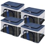 Storite 4 Pack Nylon 33 L PVC Transparent Moisture Proof Storage box for Clothes Closet Wardrobe Organizer for Clothes with Carry Handle - (DarkBlue, 44 x 31 x 24 cm)