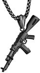 JewelryWe Mens Punk Rock Necklace Army Style Gun Pendant Hip Hop Cool Men Jewelry,Black