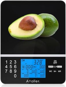 Ataller Food Scale with Nutritional Calculator, Kitchen Diet Scale, Digital Food Calorie Counting Scale for Meal Prep, Kitchen, Baking, Weight Loss, Resolution 1g, Max 5kg 11Ib, Tempered Glass, Black